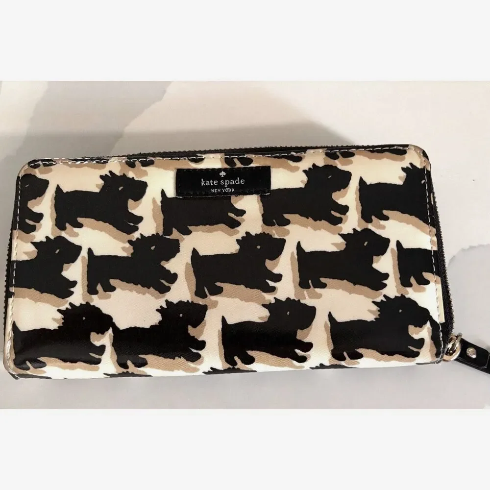 Kate Spade Daycation Neda Zip Around Black Scottie Terrier Dog Wallet